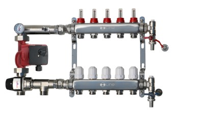 H-LINE rozvodná směšovací sada, rozdělovač s průtokoměry, 3-rychlostní čerpadlo, vestavná skříň